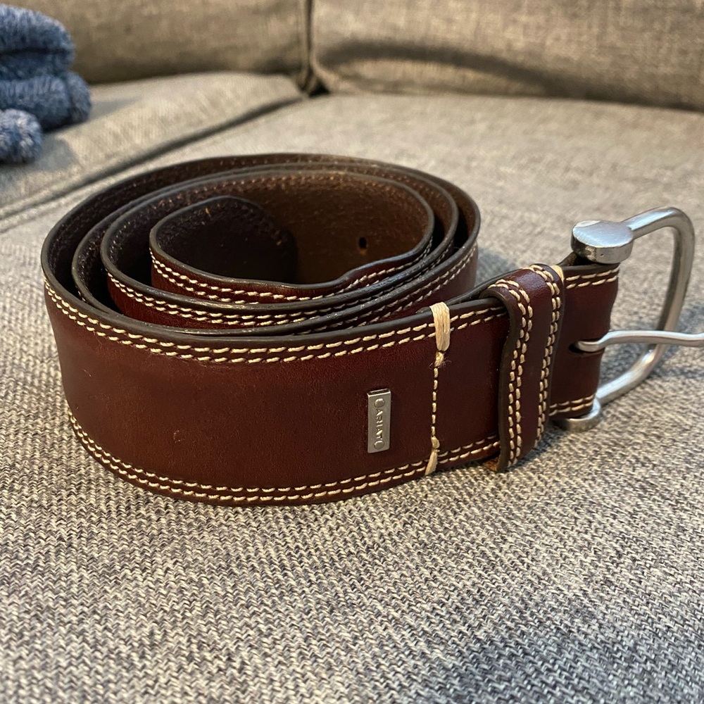 Ariat Men's Dark Brown Leather Belt with Silver Buckle Size Medium VGUC